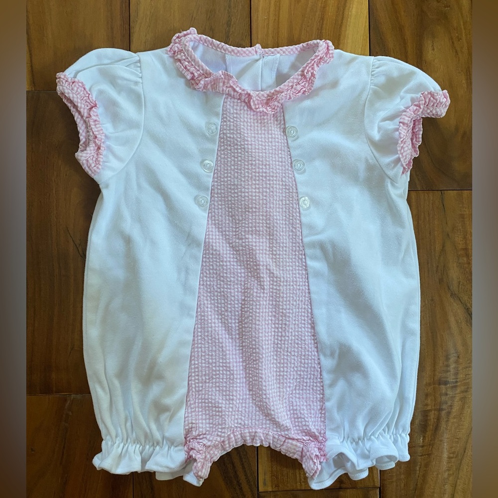 Little English White and Pink Baby Girl Romper Bubble Size 9 Months